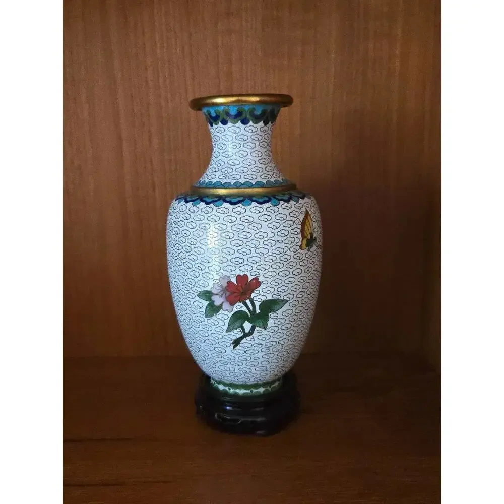 Chinese cloisonné enamel on brass vase